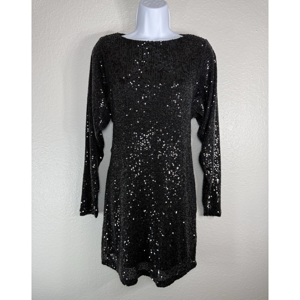 Steve Madden Black Sequin Shift Short Dress Women's 2 Cocktail Party Homecoming